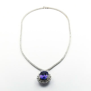 Collier aus 750 Weißgold mit Tansanit und Brillant, nachhaltiger second hand Schmuck perfekt aufgearbeitet