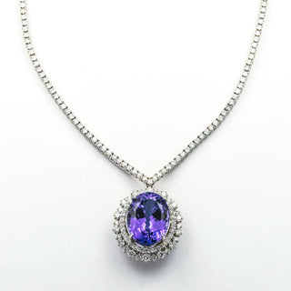 Collier aus 750 Weißgold mit Tansanit und Brillant, nachhaltiger second hand Schmuck perfekt aufgearbeitet
