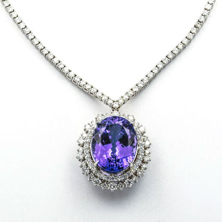 Collier aus 750 Weißgold mit Tansanit und Brillant, nachhaltiger second hand Schmuck perfekt aufgearbeitet