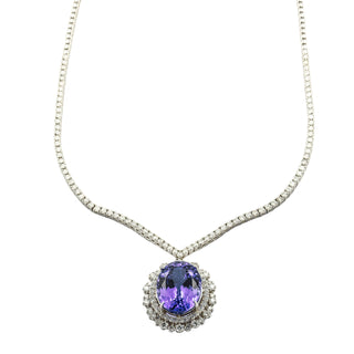 Collier aus 750 Weißgold mit Tansanit und Brillant, nachhaltiger second hand Schmuck perfekt aufgearbeitet