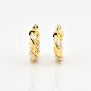 Creolen aus 585 Gelb- und Weißgold, nachhaltiger second hand Schmuck perfekt aufgearbeitet