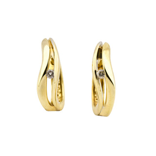 Creolen aus 585 Gelb- und Weißgold mit Brillant, nachhaltiger second hand Schmuck perfekt aufgearbeitet