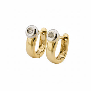 Creolen aus 585 Gelb- und Weißgold mit Brillant, nachhaltiger second hand Schmuck perfekt aufgearbeitet