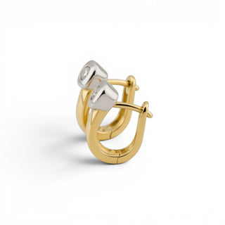 Creolen aus 585 Gelb- und Weißgold mit Brillant, nachhaltiger second hand Schmuck perfekt aufgearbeitet