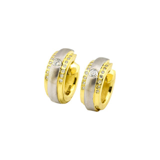 Creolen aus 585 Gelb- und Weißgold mit Brillant, nachhaltiger second-hand Schmuck perfekt aufgearbeitet