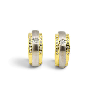 Creolen aus 585 Gelb- und Weißgold mit Brillant, nachhaltiger second-hand Schmuck perfekt aufgearbeitet