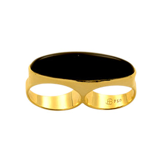 Doppelring aus 750 Gelbgold mit Onyx, nachhaltiger second-hand Schmuck perfekt aufgearbeitet