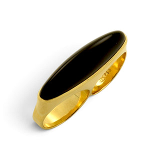 Doppelring aus 750 Gelbgold mit Onyx, nachhaltiger second-hand Schmuck perfekt aufgearbeitet