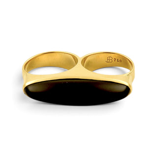 Doppelring aus 750 Gelbgold mit Onyx, nachhaltiger second-hand Schmuck perfekt aufgearbeitet
