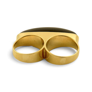 Doppelring aus 750 Gelbgold mit Onyx, nachhaltiger second-hand Schmuck perfekt aufgearbeitet