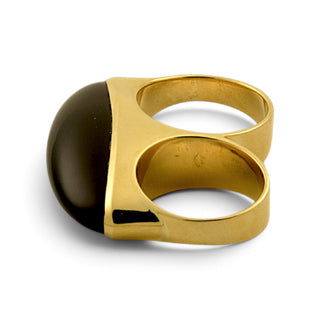 Doppelring aus 750 Gelbgold mit Onyx, nachhaltiger second-hand Schmuck perfekt aufgearbeitet