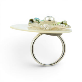 Ehinger-Schwarz Ring Charlotte aus 925 Silber mit Topas, Perlmutt und Perle, nachhaltiger second-hand Schmuck perfekt aufgearbeitet