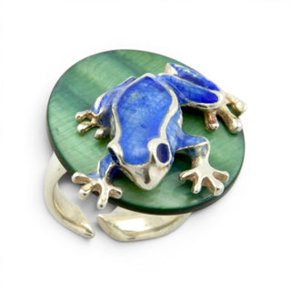 Ehinger-Schwarz Ring Frosch aus 925 Silber mit Perlmutt, nachhaltiger second hand Schmuck perfekt aufgearbeitet
