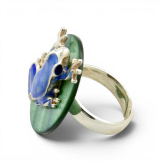 Ehinger-Schwarz Ring Frosch aus 925 Silber mit Perlmutt, nachhaltiger second hand Schmuck perfekt aufgearbeitet