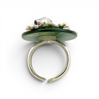 Ehinger-Schwarz Ring Frosch aus 925 Silber mit Perlmutt, nachhaltiger second hand Schmuck perfekt aufgearbeitet