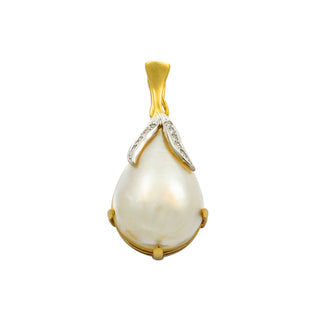 Perlenanhänger aus 750 Gelb- und Weißgold mit Diamant, nachhaltiger second hand Schmuck perfekt aufgearbeitet