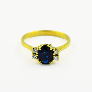 Saphirring aus 585 Gelbgold mit Brillant, nachhaltiger second hand Schmuck perfekt aufgearbeitet