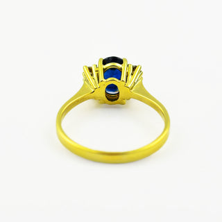 Saphirring aus 585 Gelbgold mit Brillant, nachhaltiger second hand Schmuck perfekt aufgearbeitet