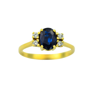 Saphirring aus 585 Gelbgold mit Brillant, nachhaltiger second hand Schmuck perfekt aufgearbeitet