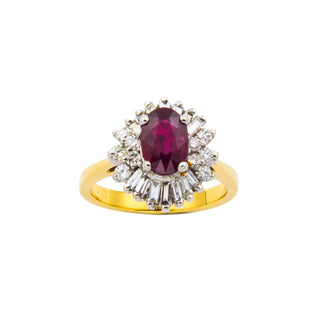 Entourage-Ring aus 750 Gelb- und Weißgold mit Rubin und Brillant, nachhaltiger second hand Schmuck perfekt aufgearbeitet