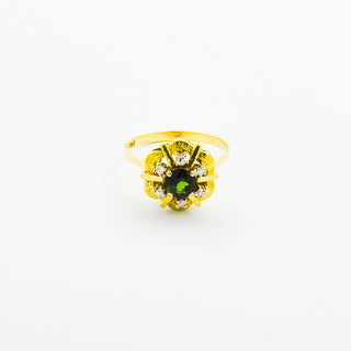 Entourage-Ring aus 585 Gelb- und Weißgold mit Turmalin und Diamant, nachhaltiger second hand Schmuck perfekt aufgearbeitet