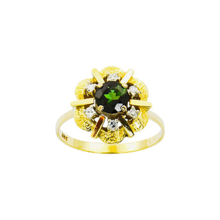 Entourage-Ring aus 585 Gelb- und Weißgold mit Turmalin und Diamant, nachhaltiger second hand Schmuck perfekt aufgearbeitet