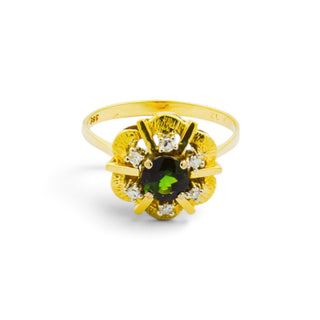 Entourage-Ring aus 585 Gelb- und Weißgold mit Turmalin und Diamant, nachhaltiger second hand Schmuck perfekt aufgearbeitet