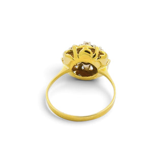 Entourage-Ring aus 585 Gelb- und Weißgold mit Turmalin und Diamant, nachhaltiger second hand Schmuck perfekt aufgearbeitet