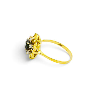 Entourage-Ring aus 585 Gelb- und Weißgold mit Turmalin und Diamant, nachhaltiger second hand Schmuck perfekt aufgearbeitet