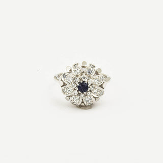 Entourage-Ring aus 585 Weißgold mit Saphir, Diamant und Brillant, nachhaltiger second hand Schmuck perfekt aufgearbeitet