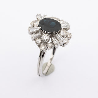 Entourage-Ring aus 750 Gelb- und Weißgold mit Saphir, Diamant und Brillant, nachhaltiger second hand Schmuck perfekt aufgearbeitet