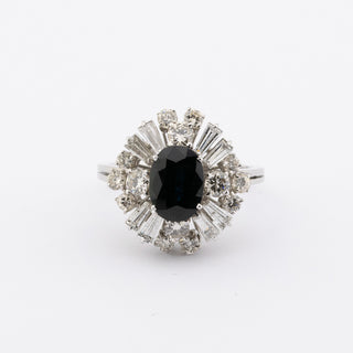 Entourage-Ring aus 750 Gelb- und Weißgold mit Saphir, Diamant und Brillant, nachhaltiger second hand Schmuck perfekt aufgearbeitet