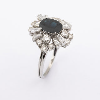 Entourage-Ring aus 750 Gelb- und Weißgold mit Saphir, Diamant und Brillant, nachhaltiger second hand Schmuck perfekt aufgearbeitet