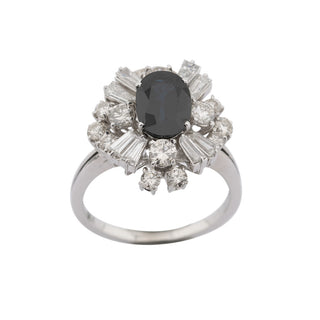 Entourage-Ring aus 750 Gelb- und Weißgold mit Saphir, Diamant und Brillant, nachhaltiger second hand Schmuck perfekt aufgearbeitet