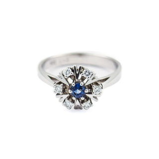 Saphirring aus 585 Weißgold mit Brillant, nachhaltiger second hand Schmuck perfekt aufgearbeitet