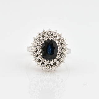 Saphirring aus 585 Weißgold mit Brillant, nachhaltiger second hand Schmuck perfekt aufgearbeitet