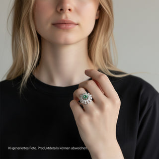 Entouragering aus 585 Weißgold mit Turmalin und Brillant, nachhaltiger second-hand Schmuck perfekt aufgearbeitet