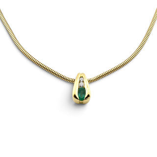 FBM Kette mit Smaragdanhänger aus 585 Gelbgold mit Brillant, nachhaltiger second-hand Schmuck perfekt aufgearbeitet