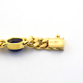 FBM Panzerarmband aus 585 Gelbgold mit Lapislazuli, nachhaltiger second hand Schmuck perfekt aufgearbeitet