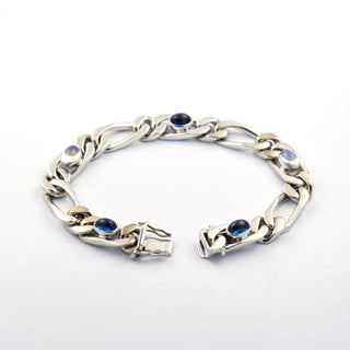 Figaroarmband aus 750 Weißgold mit Saphir und Mondstein, nachhaltiger second hand Schmuck perfekt aufgearbeitet