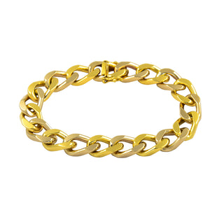 Flachpanzerarmband aus 585 Gelb- und Weißgold, nachhaltiger second hand Schmuck perfekt aufgearbeitet