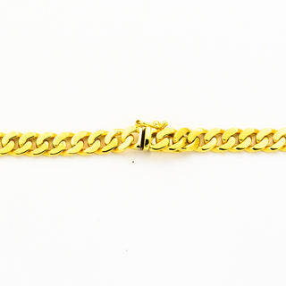 Flachpanzerkette aus 585 Gelbgold mit Saphir, nachhaltiger second hand Schmuck perfekt aufgearbeitet