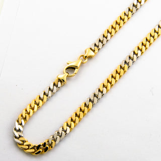 Flachpanzerkette aus 585 Gelb- und Weißgold, 45,5cm, nachhaltiger second hand Schmuck perfekt aufgearbeitet