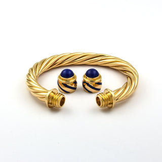 Gay Frères Armreif aus 750 Gelbgold mit Lapislazuli, nachhaltiger second hand Schmuck perfekt aufgearbeitet