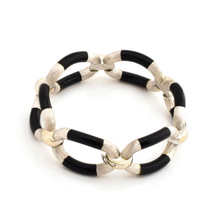 Gliederarmband aus 750 Weißgold mit Onyx, nachhaltiger second hand Schmuck perfekt aufgearbeitet
