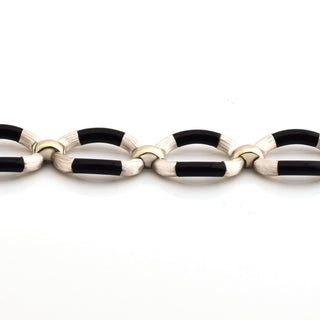 Gliederarmband aus 750 Weißgold mit Onyx, nachhaltiger second hand Schmuck perfekt aufgearbeitet