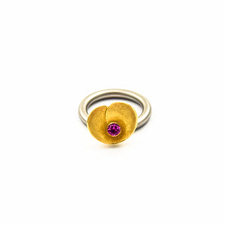 Pur Ring Goldblüte aus 750 Edelstahl/Gold mit synth. Stein, nachhaltiger second hand Schmuck perfekt aufgearbeitet
