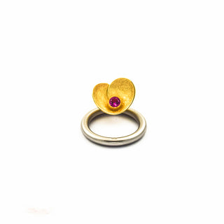 Pur Ring Goldblüte aus 750 Edelstahl/Gold mit synth. Stein, nachhaltiger second hand Schmuck perfekt aufgearbeitet