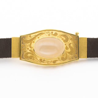Gürtel aus 585 Gelbgold mit Mondstein, hochwertiger second hand Schmuck perfekt aufgearbeitet