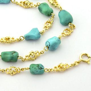 Halskette aus 585 Gelbgold mit Türkis, nachhaltiger second hand Schmuck perfekt aufgearbeitet